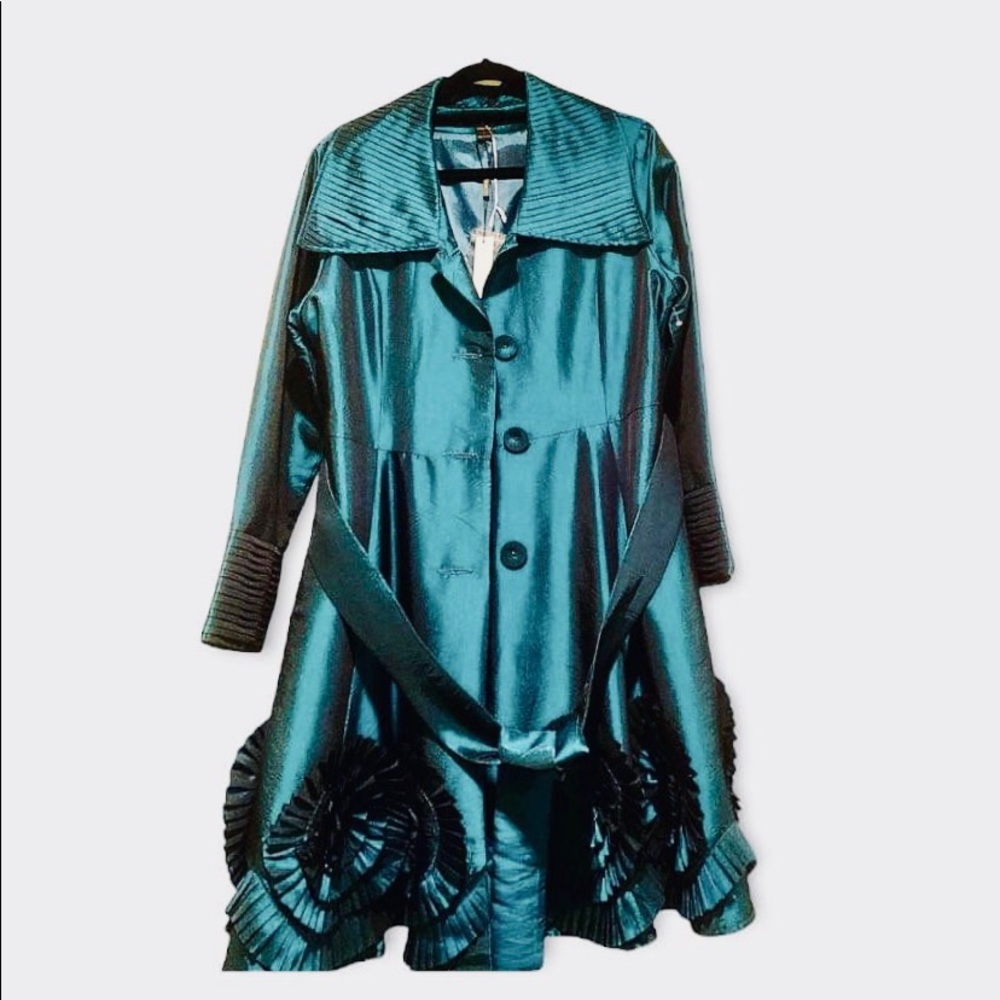 NWT Jerry T Teal Satin Jacket